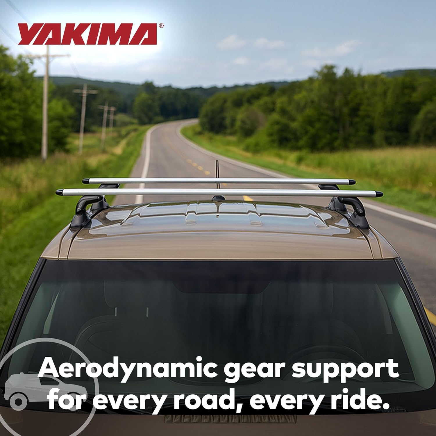 YAKIMA, JetStream Bar Aerodynamic Crossbars for Roof Rack Systems, Set of 2, Silver, Small (50")