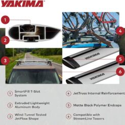 YAKIMA, JetStream Bar Aerodynamic Crossbars for Roof Rack Systems, Set of 2, Silver, Small (50