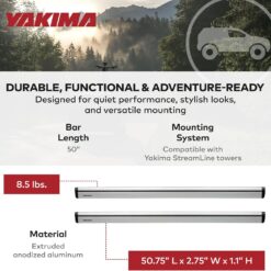 YAKIMA, JetStream Bar Aerodynamic Crossbars for Roof Rack Systems, Set of 2, Silver, Small (50