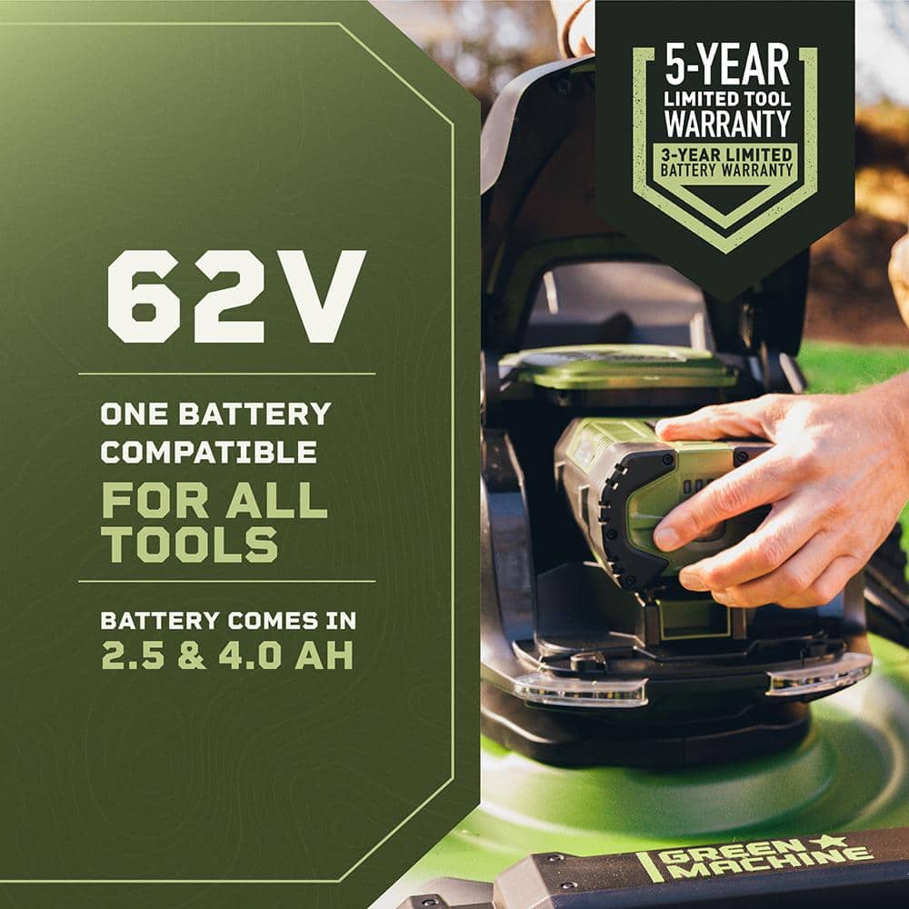 Green Machine 62V 2.5 Ah High Capacity Fade-Free Lithium Power Battery with LED Fuel Gauge with USB Port GMBA6200-25