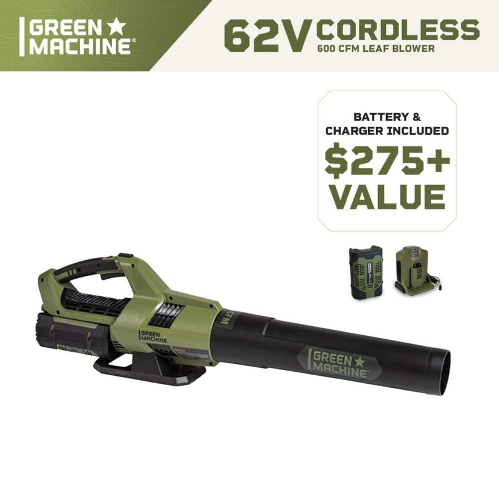 Green Machine 62-Volt 113-MPH 600-CFM Battery Lithium-Ion Brushless Cordless Handheld Leaf Blower GMLB6202