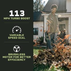 Green Machine 62-Volt 113-MPH 600-CFM Battery Lithium-Ion Brushless Cordless Handheld Leaf Blower GMLB6202