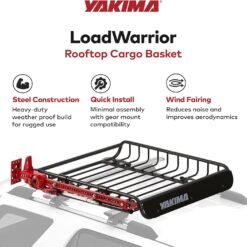Yakima LoadWarrior Medium Sized Heavy Duty Steel Cargo Basket Roof Rack with Universal Mounting Hardware for All Yakima StreamLine Crossbars, Black