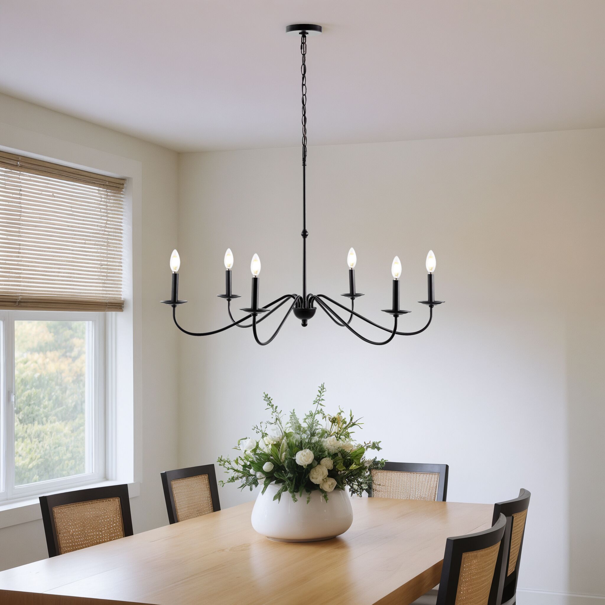 JONATHAN Y Wicklow 34.75" Iron Bohemian Farmhouse 6 -Light Oil-rubbed Black Bare bulb Iron Chandelier