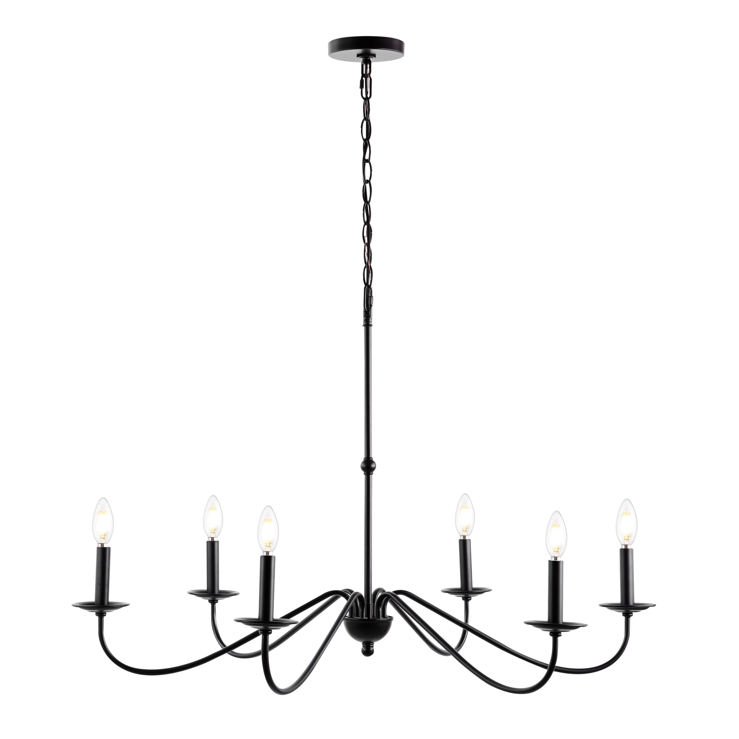 JONATHAN Y Wicklow 34.75" Iron Bohemian Farmhouse 6 -Light Oil-rubbed Black Bare bulb Iron Chandelier