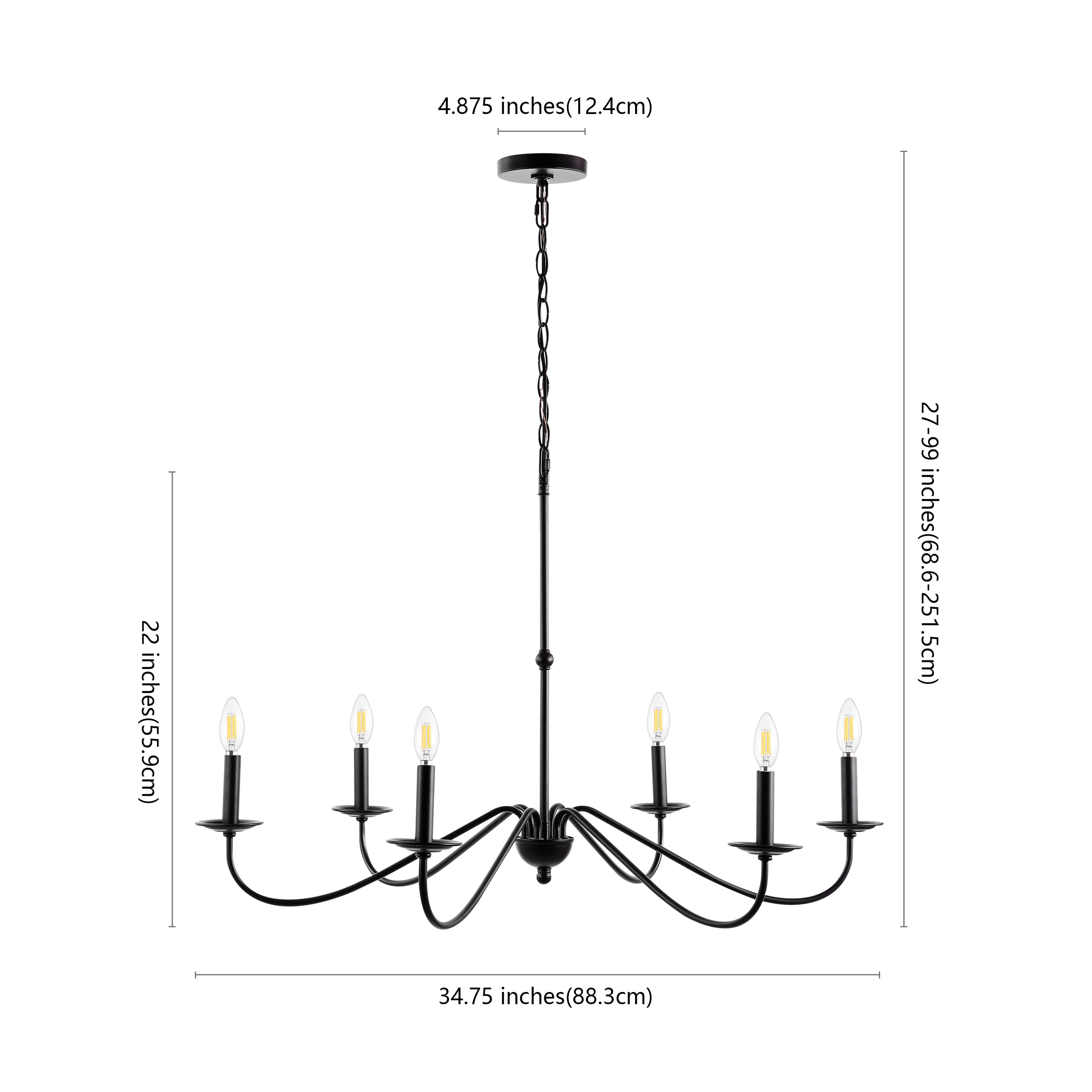 JONATHAN Y Wicklow 34.75" Iron Bohemian Farmhouse 6 -Light Oil-rubbed Black Bare bulb Iron Chandelier