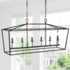 JONATHAN Y Pagoda 49" Metal Linear Classic Traditional 6 -Light Oil Rubbed Bronze Farmhouse Cage Lantern Large Hanging Kitchen Island Light