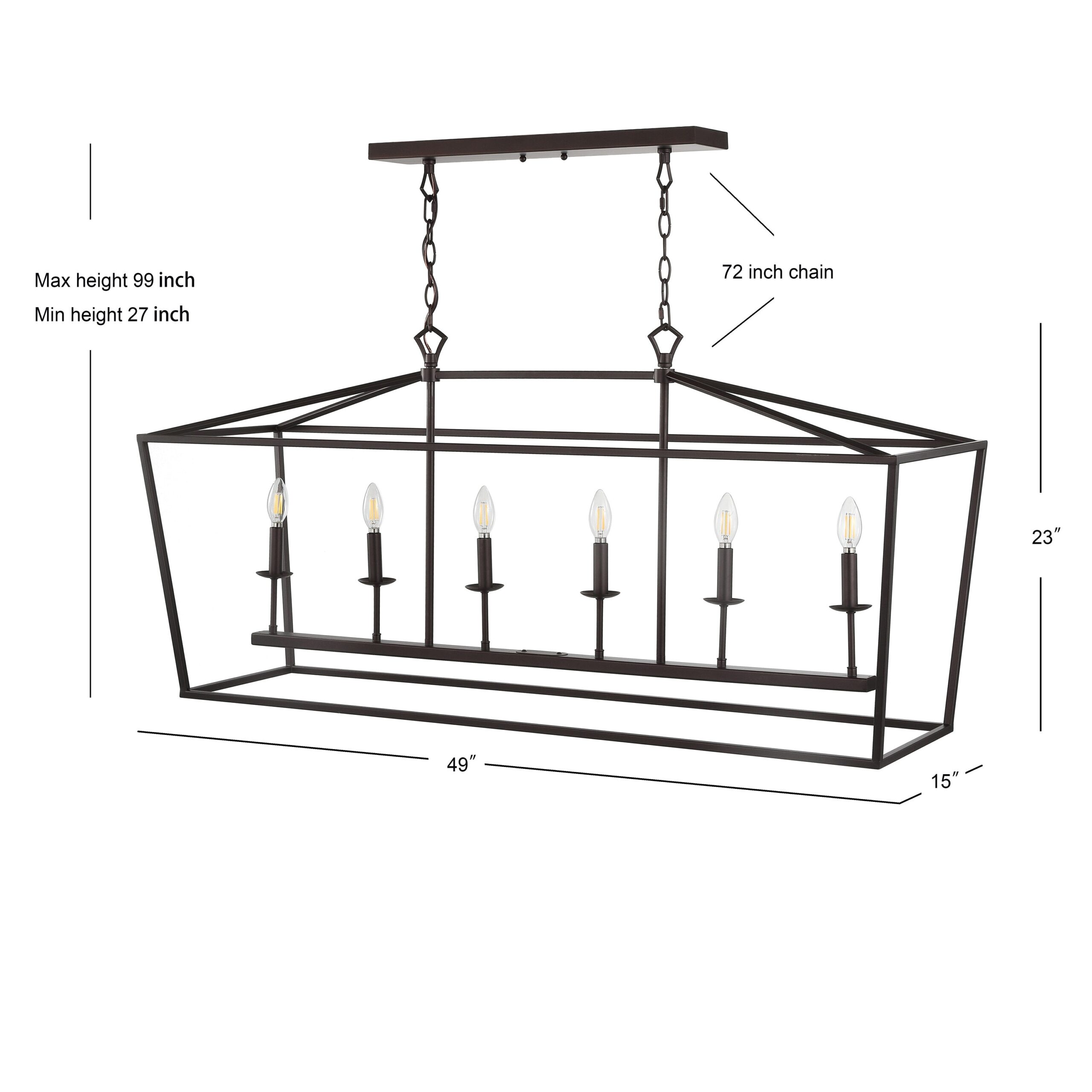 JONATHAN Y Pagoda 49" Metal Linear Classic Traditional 6 -Light Oil Rubbed Bronze Farmhouse Cage Lantern Large Hanging Kitchen Island Light