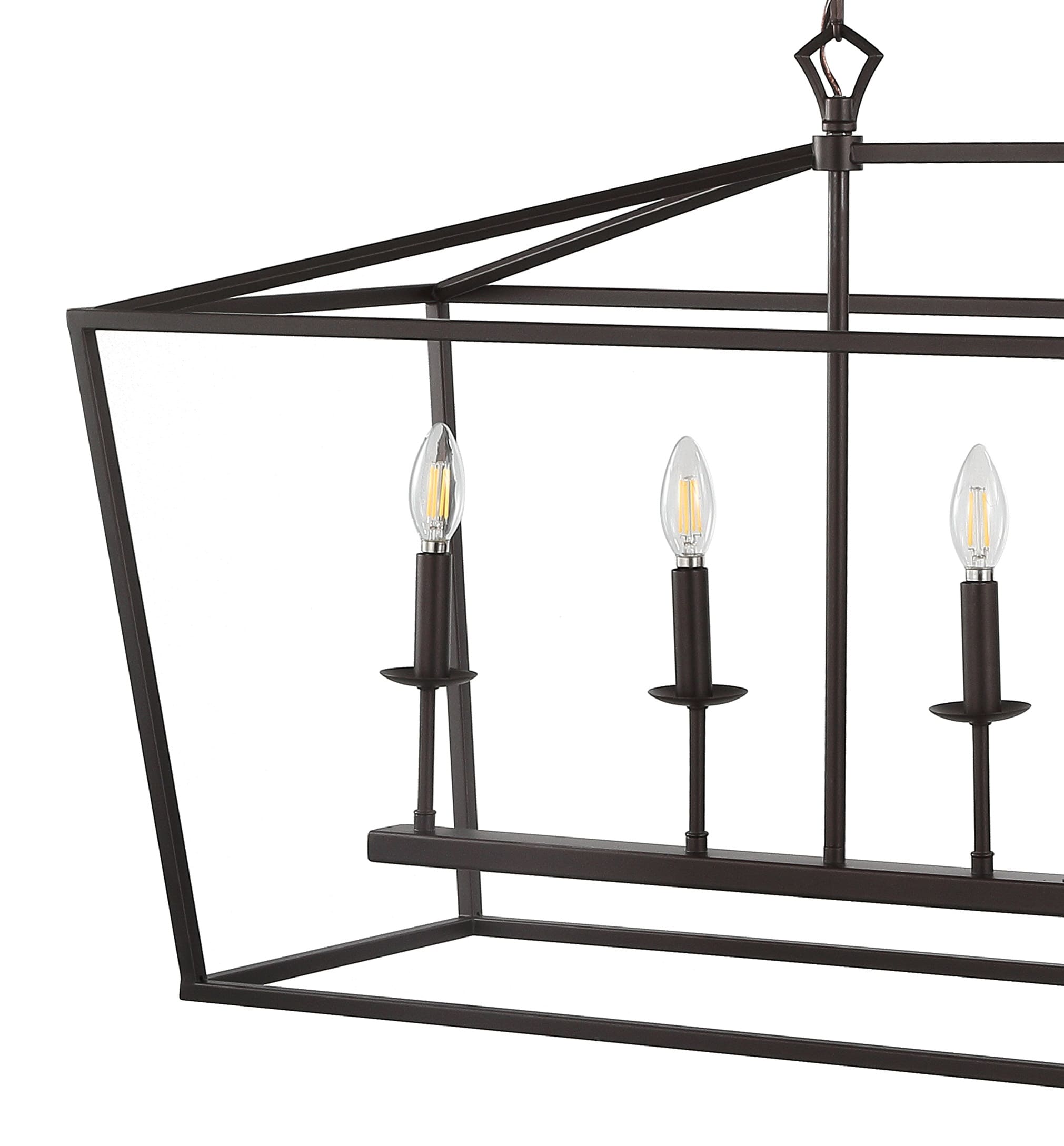 JONATHAN Y Pagoda 49" Metal Linear Classic Traditional 6 -Light Oil Rubbed Bronze Farmhouse Cage Lantern Large Hanging Kitchen Island Light