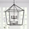 JONATHAN Y Pagoda 20" Metal Classic Traditional 8 -Light Oil Rubbed Bronze Farmhouse Cage Lantern Medium Hanging Kitchen Island Light