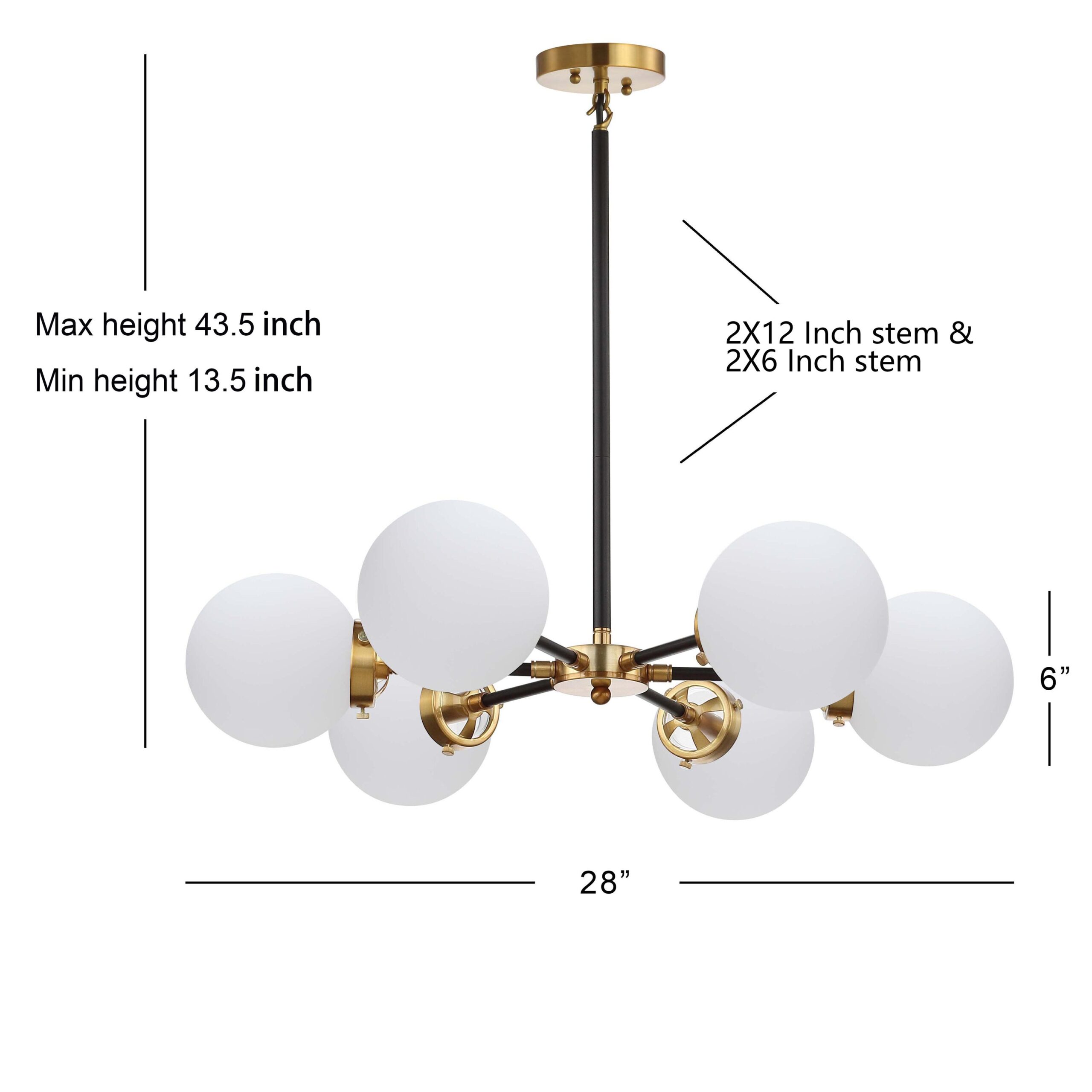 JONATHAN Y 28" Caleb Transitional 6 -Light Brass gold/black Modern/contemporary Frosted glass Globe Large Hanging Pendant Light