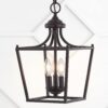 JONATHAN Y Camden 10" Iron Pagoda Mid-Century 3 -Light Oil Rubbed Bronze Farmhouse Lantern Medium Hanging Pendant Light