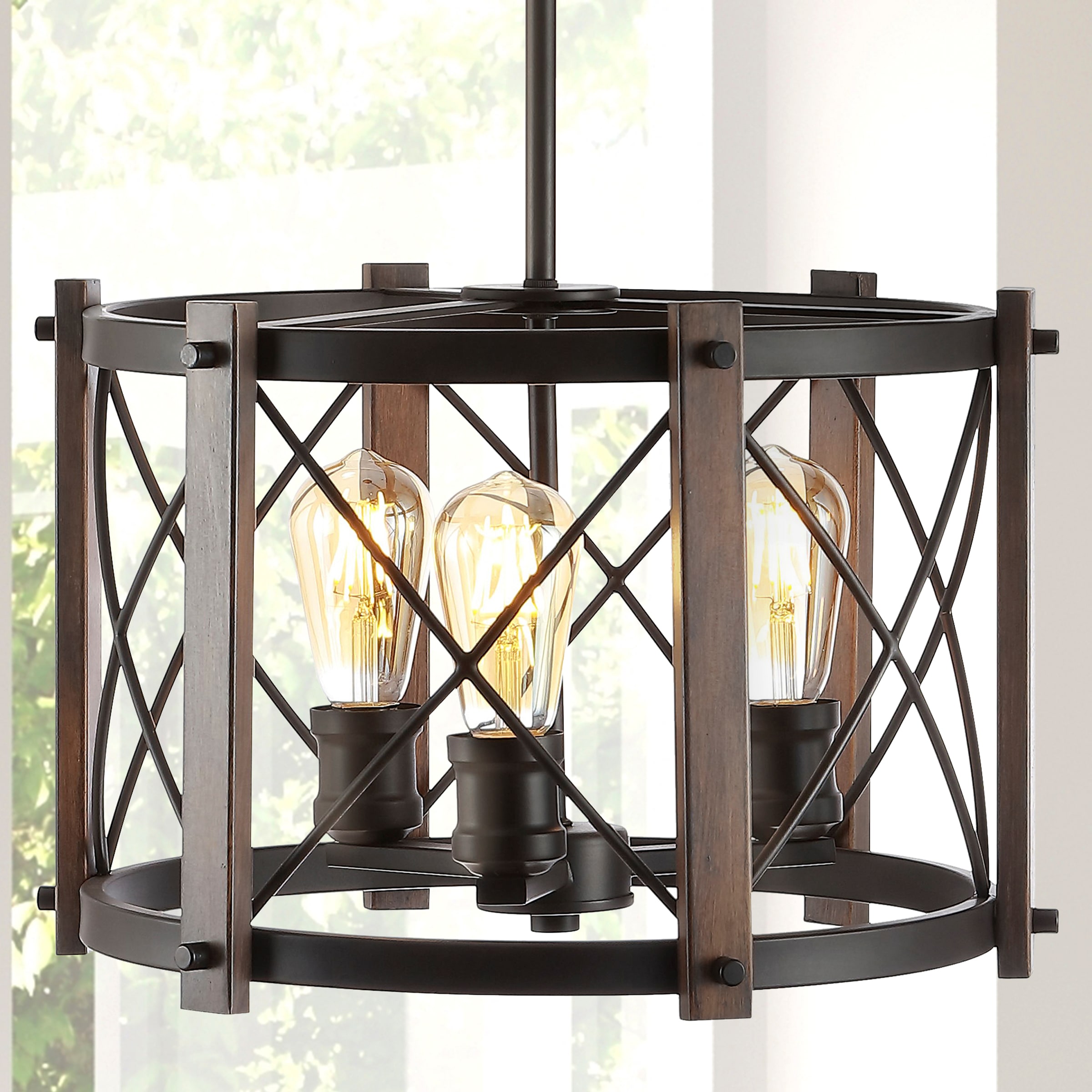 JONATHAN Y Ferme 16" Iron Adjustable Rustic 3 -Light Oil Rubbed Bronze/Brown Farmhouse Globe Medium Hanging Pendant Light