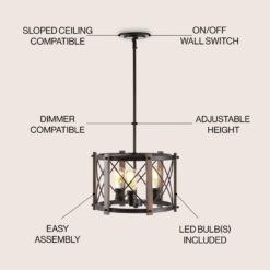 JONATHAN Y Ferme 16" Iron Adjustable Rustic 3 -Light Oil Rubbed Bronze/Brown Farmhouse Globe Medium Hanging Pendant Light