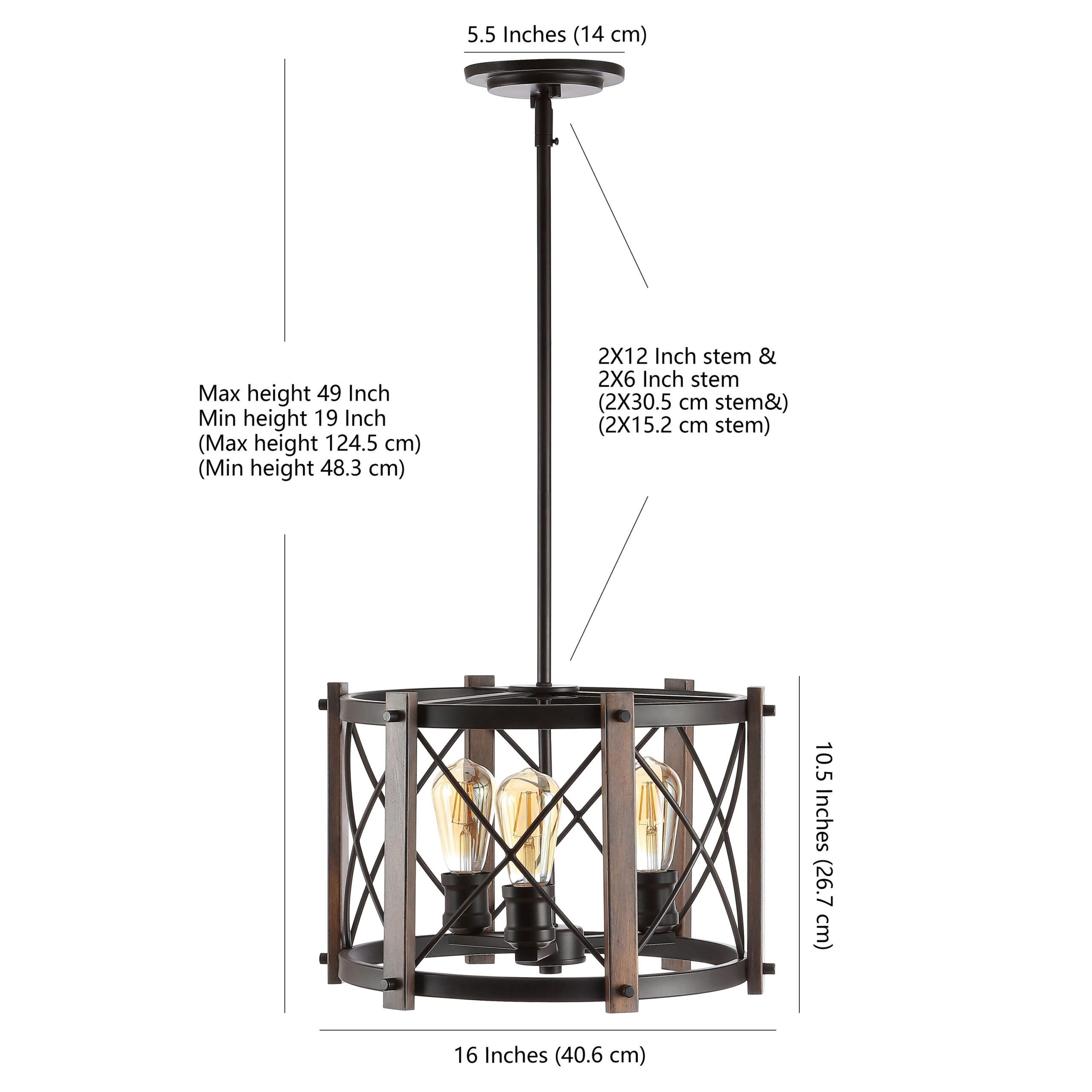 JONATHAN Y Ferme 16" Iron Adjustable Rustic 3 -Light Oil Rubbed Bronze/Brown Farmhouse Globe Medium Hanging Pendant Light