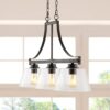 JONATHAN Y Jayden 36" Iron/Glass Industrial Rustic 3 -Light Oil Rubbed Bronze Farmhouse Clear glass Linear Large Hanging Kitchen Island Light