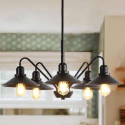 JONATHAN Y Cole Industrial Rustic 5 -Light Oil Rubbed Bronze Farmhouse Metal Linear Large Hanging Pendant Light
