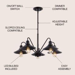 JONATHAN Y Cole Industrial Rustic 5 -Light Oil Rubbed Bronze Farmhouse Metal Linear Large Hanging Pendant Light