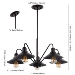 JONATHAN Y Cole Industrial Rustic 5 -Light Oil Rubbed Bronze Farmhouse Metal Linear Large Hanging Pendant Light