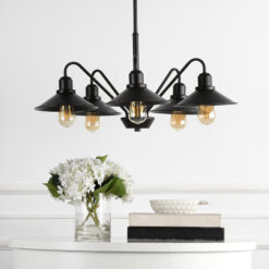 JONATHAN Y Cole Industrial Rustic 5 -Light Oil Rubbed Bronze Farmhouse Metal Linear Large Hanging Pendant Light