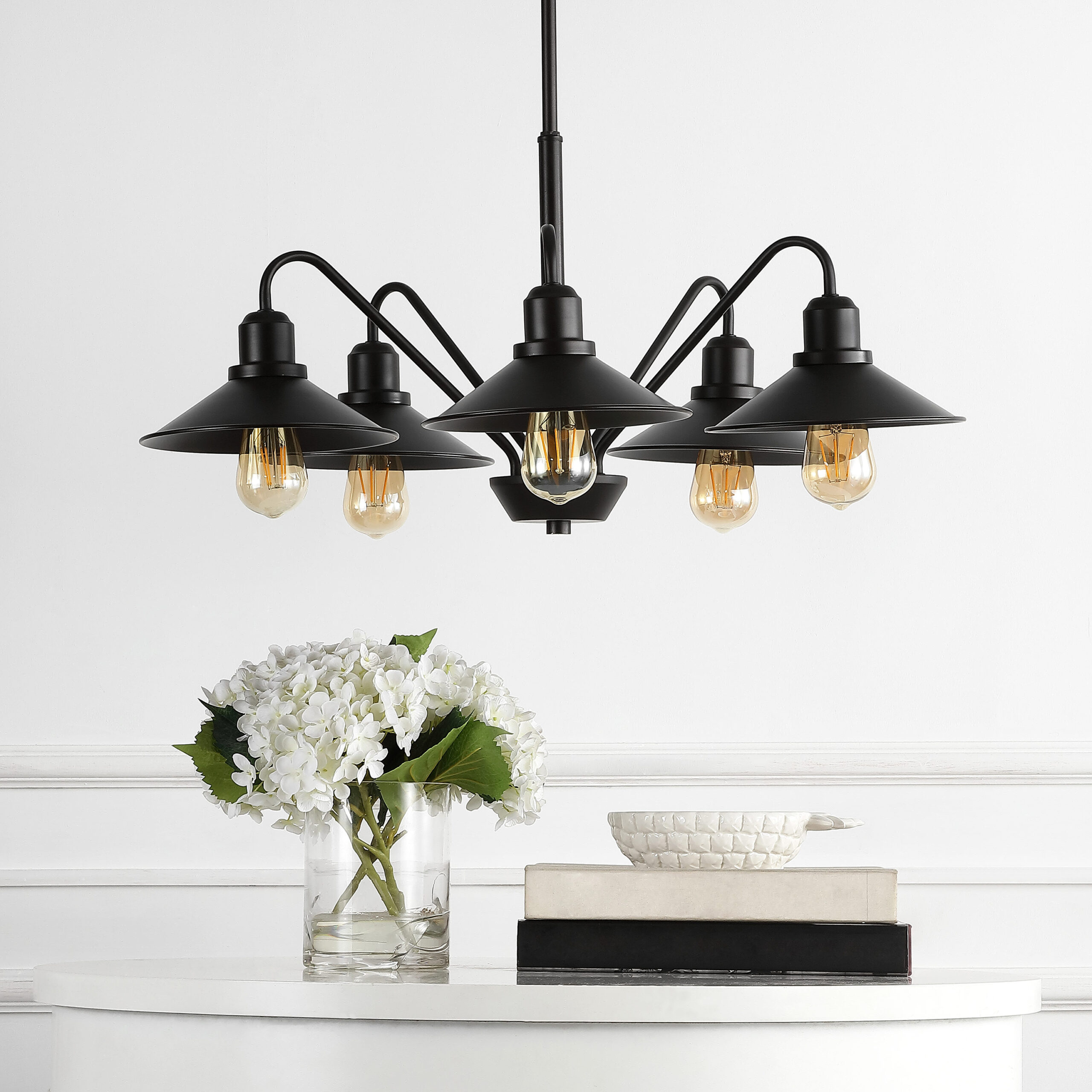 JONATHAN Y Cole Industrial Rustic 5 -Light Oil Rubbed Bronze Farmhouse Metal Linear Large Hanging Pendant Light
