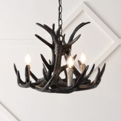 JONATHAN Y Nelle 18" Resin Adjustable Antler 3 -Light Black Antler Resin Chandelier