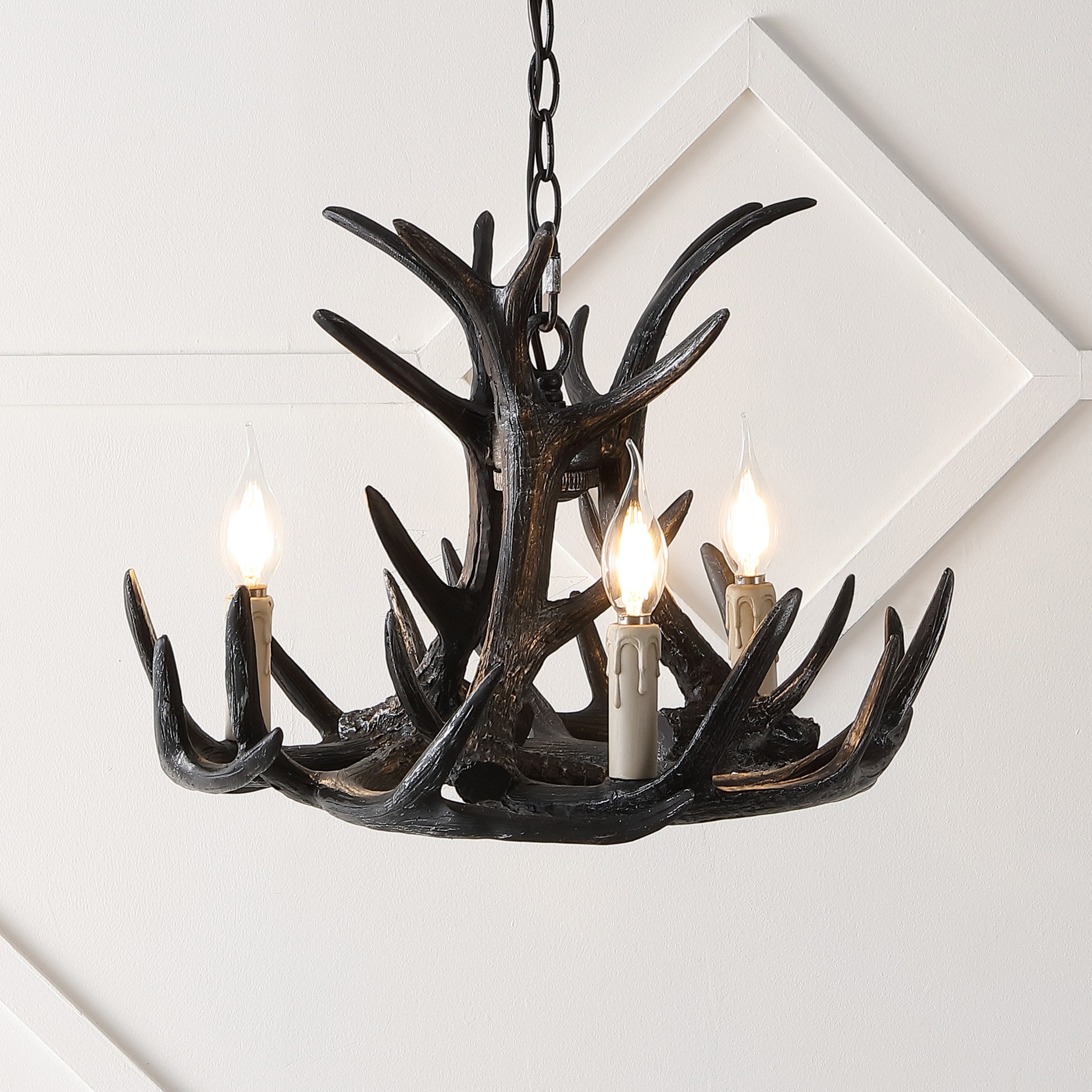 JONATHAN Y Nelle 18" Resin Adjustable Antler 3 -Light Black Antler Resin Chandelier
