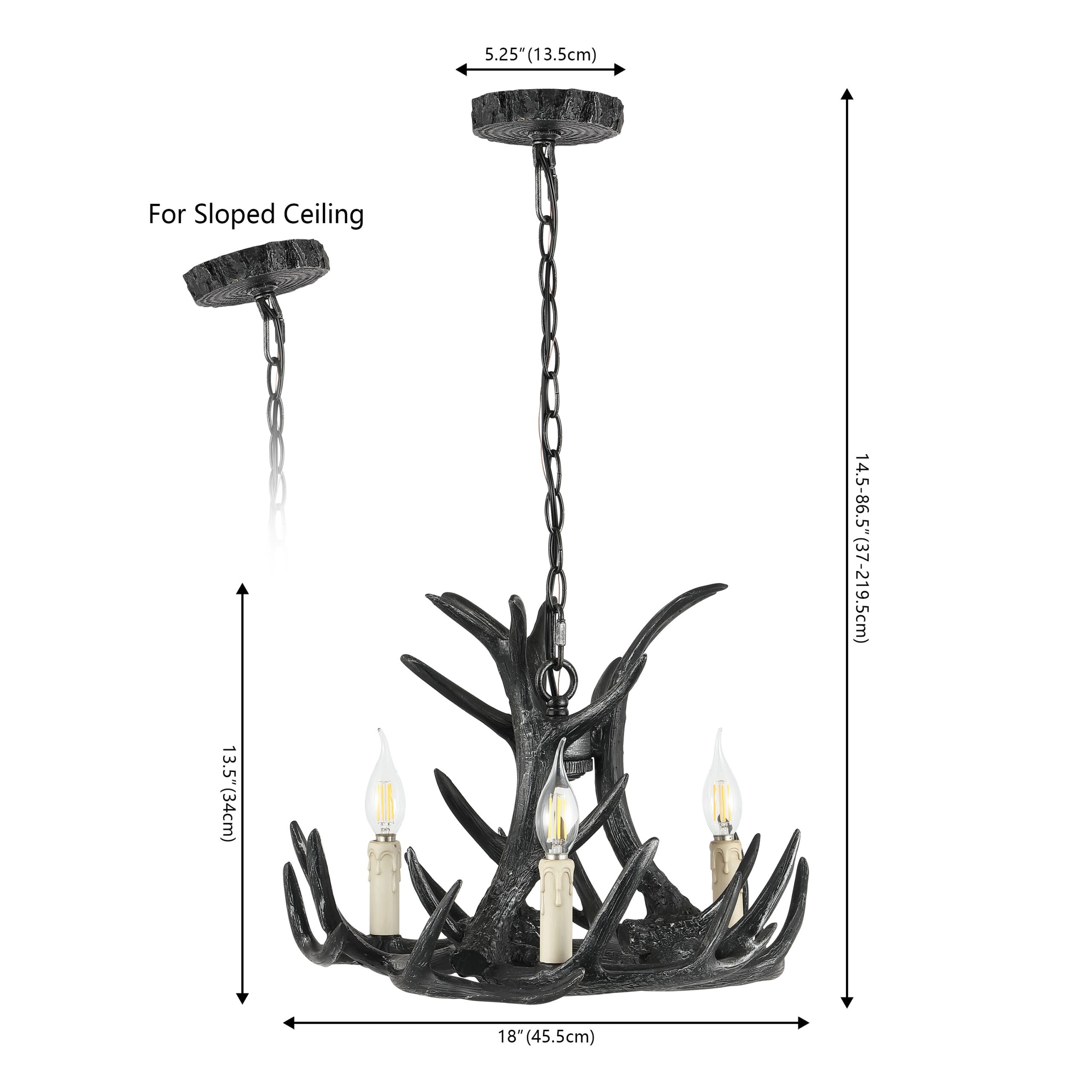 JONATHAN Y Nelle 18" Resin Adjustable Antler 3 -Light Black Antler Resin Chandelier