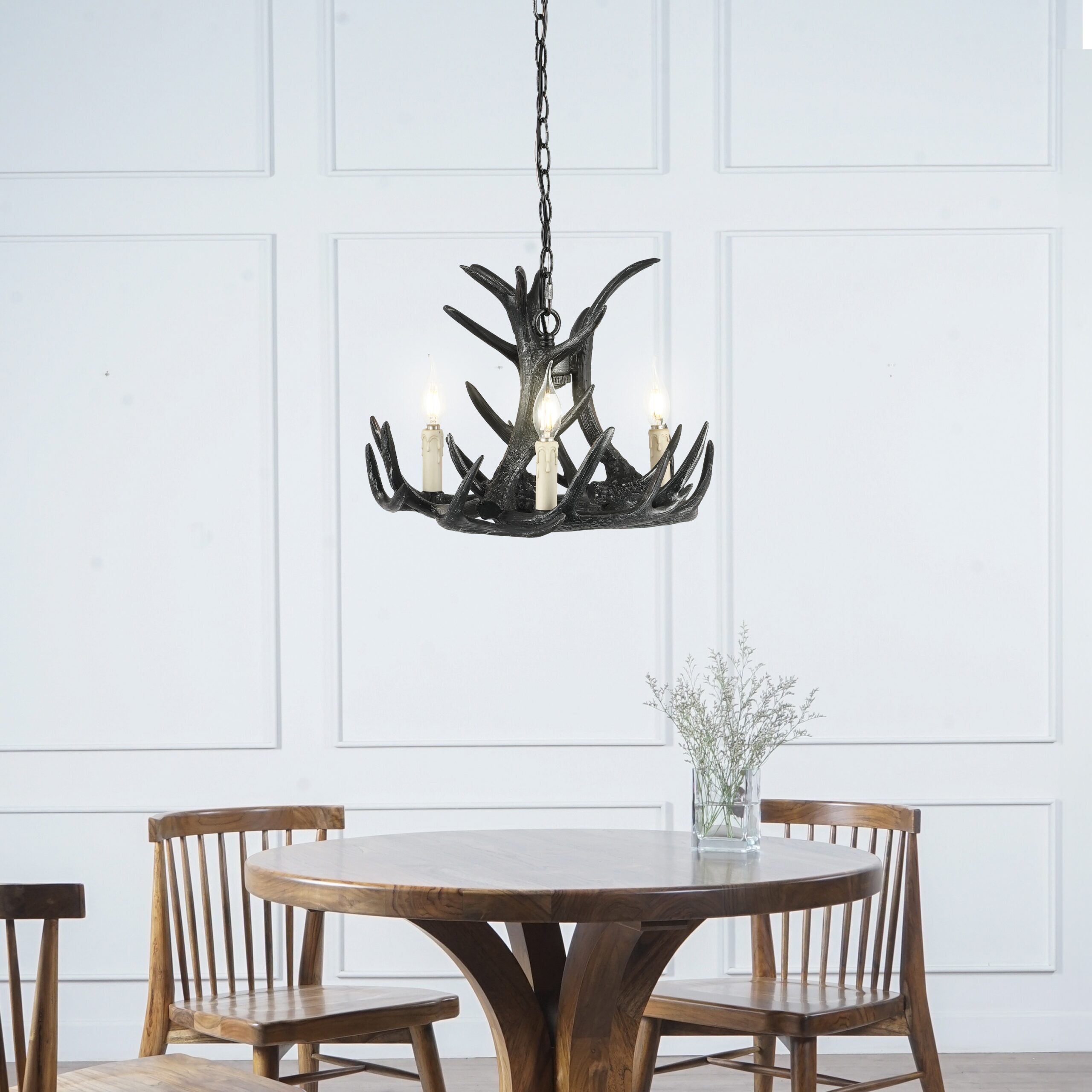 JONATHAN Y Nelle 18" Resin Adjustable Antler 3 -Light Black Antler Resin Chandelier