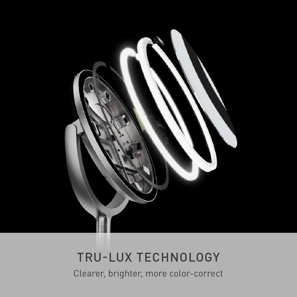 simplehuman Sensor Mirror Trio, 1X 5X 10X Magnification, Round Rechargeable Beauty Makeup Mirror, Tru-Lux Full-Spectrum Light, Dual Light Settings, Adjustable Brightness, Brushed Stainless Steel