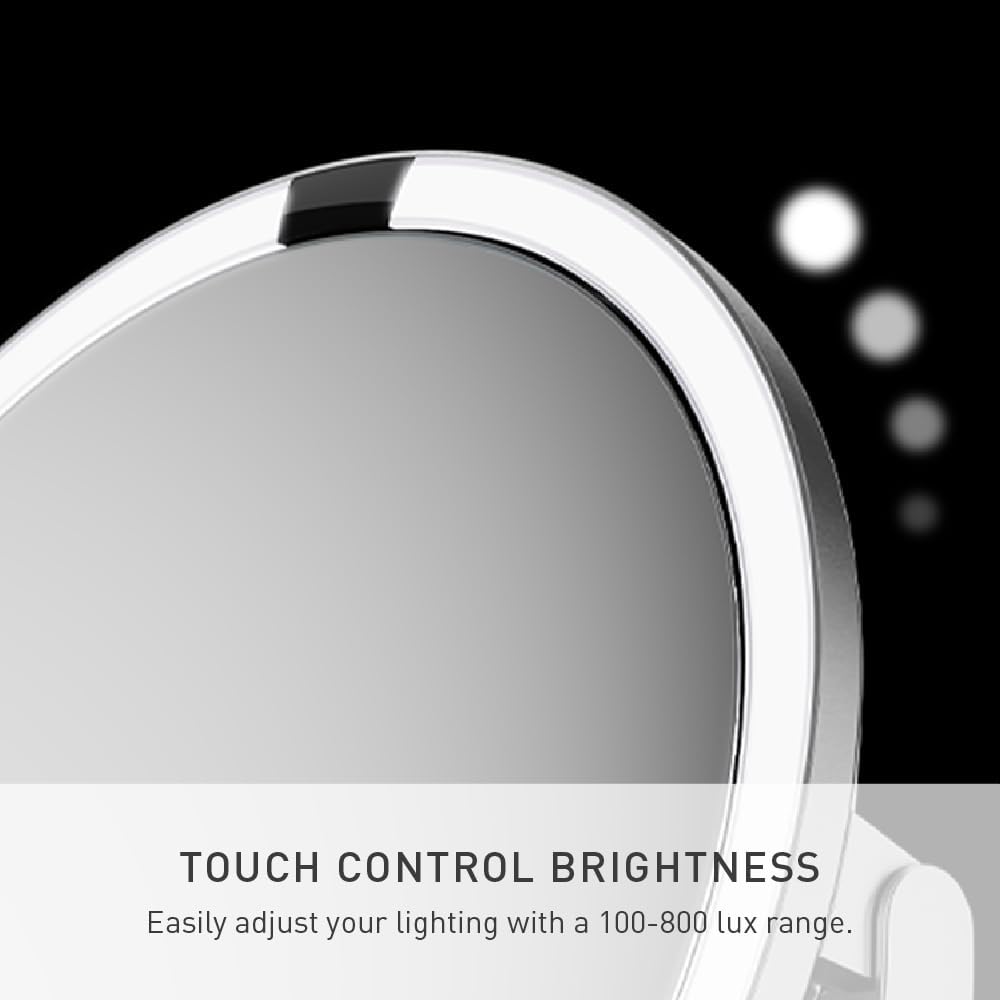 simplehuman Sensor Mirror Trio, 1X 5X 10X Magnification, Round Rechargeable Beauty Makeup Mirror, Tru-Lux Full-Spectrum Light, Dual Light Settings, Adjustable Brightness, Brushed Stainless Steel