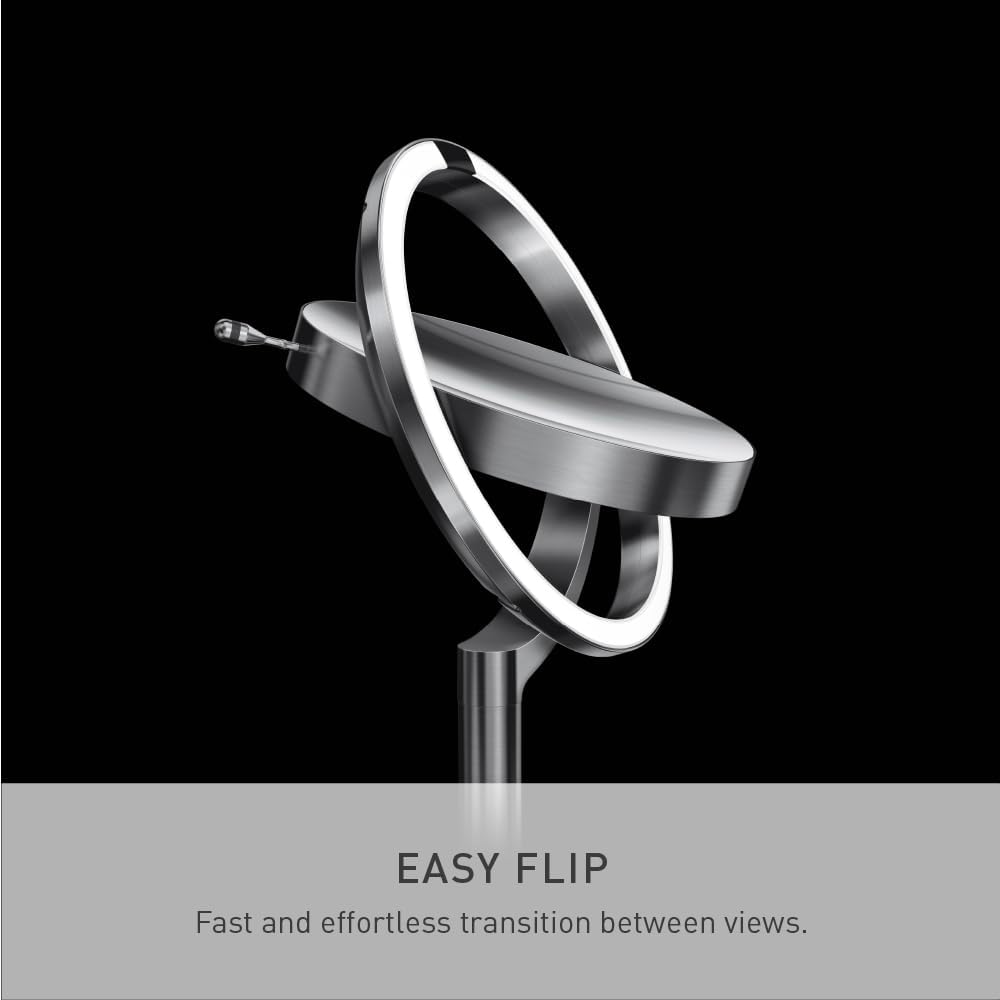 simplehuman Sensor Mirror Trio, 1X 5X 10X Magnification, Round Rechargeable Beauty Makeup Mirror, Tru-Lux Full-Spectrum Light, Dual Light Settings, Adjustable Brightness, Brushed Stainless Steel
