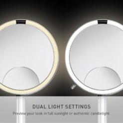 simplehuman Sensor Mirror Trio, 1X 5X 10X Magnification, Round Rechargeable Beauty Makeup Mirror, Tru-Lux Full-Spectrum Light, Dual Light Settings, Adjustable Brightness, Brushed Stainless Steel