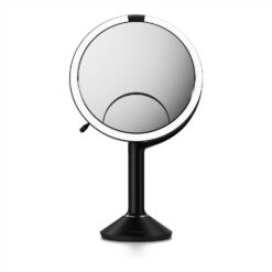 simplehuman Sensor Mirror Trio, 1X 5X 10X Magnification, Round Rechargeable Beauty Makeup Mirror, Tru-Lux Full-Spectrum Light, Dual Light Settings, Adjustable Brightness, Matte Black Steel