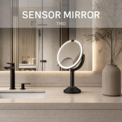 simplehuman Sensor Mirror Trio, 1X 5X 10X Magnification, Round Rechargeable Beauty Makeup Mirror, Tru-Lux Full-Spectrum Light, Dual Light Settings, Adjustable Brightness, Matte Black Steel
