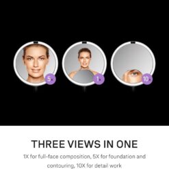 simplehuman Sensor Mirror Trio, 1X 5X 10X Magnification, Round Rechargeable Beauty Makeup Mirror, Tru-Lux Full-Spectrum Light, Dual Light Settings, Adjustable Brightness, White Steel