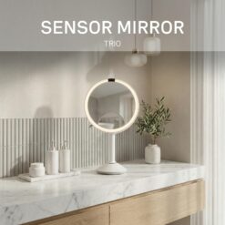 simplehuman Sensor Mirror Trio, 1X 5X 10X Magnification, Round Rechargeable Beauty Makeup Mirror, Tru-Lux Full-Spectrum Light, Dual Light Settings, Adjustable Brightness, White Steel