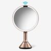 simplehuman Sensor Mirror, Lighted Makeup Mirror with Magnification (5X), 8" Round Magnifying Vanity Mirror with Lights, Cordless, Rose Gold Stainless Steel