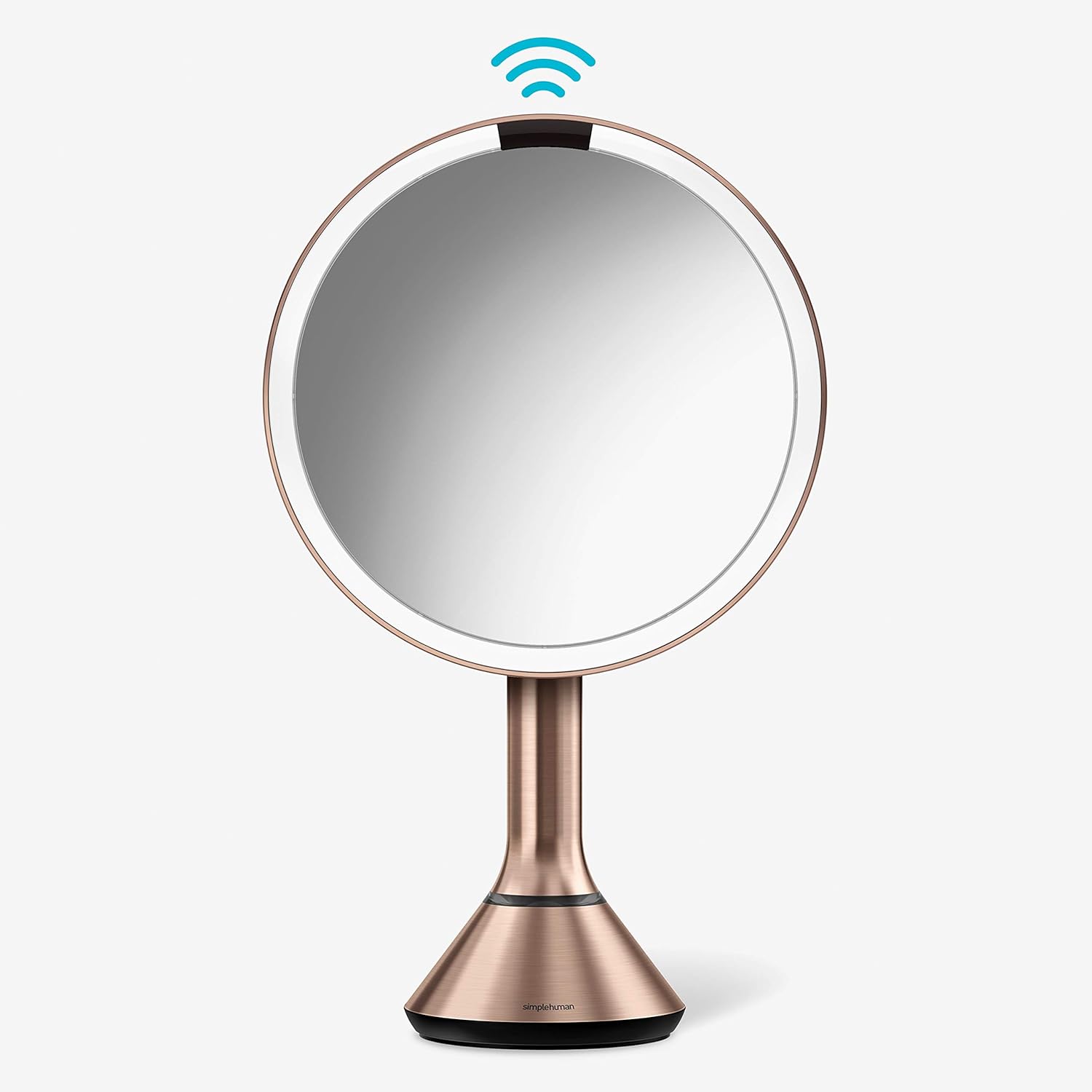 simplehuman Sensor Mirror, Lighted Makeup Mirror with Magnification (5X), 8" Round Magnifying Vanity Mirror with Lights, Cordless, Rose Gold Stainless Steel