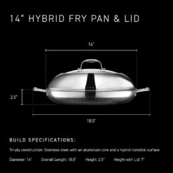 HexClad 14 Inch Hybrid Nonstick Frying Pan with Lid, Stay-Cool Handle, Dishwasher and Oven Safe, Induction Ready, Frying Pan Skillet Compatible with All Cooktops