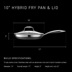 HexClad 10 Inch Hybrid Nonstick Frying Pan with Lid, Stay-Cool Handle, Dishwasher and Oven Safe, Induction Ready, Frying Pan Skillet Compatible with All Cooktops