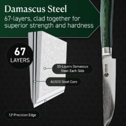 HexClad Green Steak Knife Set, 4-Pieces Damascus Stainless Steel Blades, Full Tang Construction, Pakkawood Handles