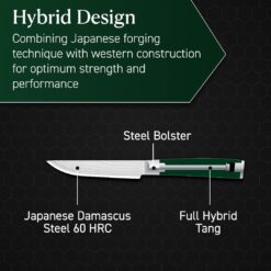 HexClad Green Steak Knife Set, 4-Pieces Damascus Stainless Steel Blades, Full Tang Construction, Pakkawood Handles