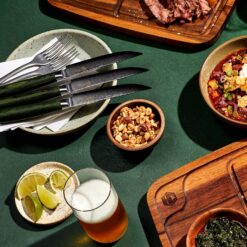 HexClad Green Steak Knife Set, 4-Pieces Damascus Stainless Steel Blades, Full Tang Construction, Pakkawood Handles
