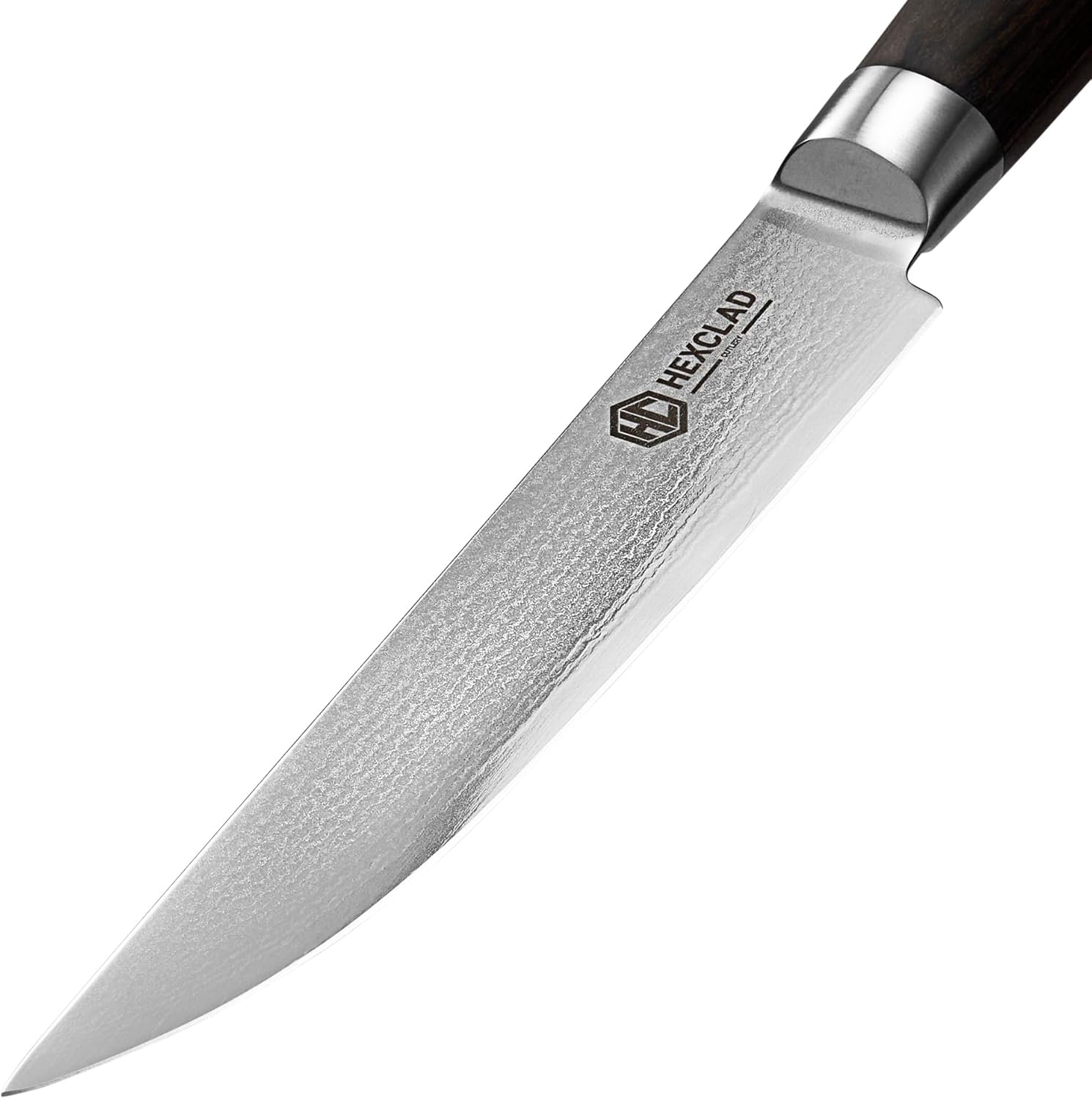 HexClad 4 Piece Damascus Stainless Steel Blade Espresso Steak Knife Set, Full Tang Construction, Pakkawood Handles