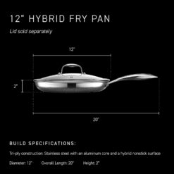 HexClad 12 Inch Hybrid Nonstick Frying Pan, Stay-Cool Handle, Dishwasher and Oven Safe, Induction Ready, Compatible with All Cooktops