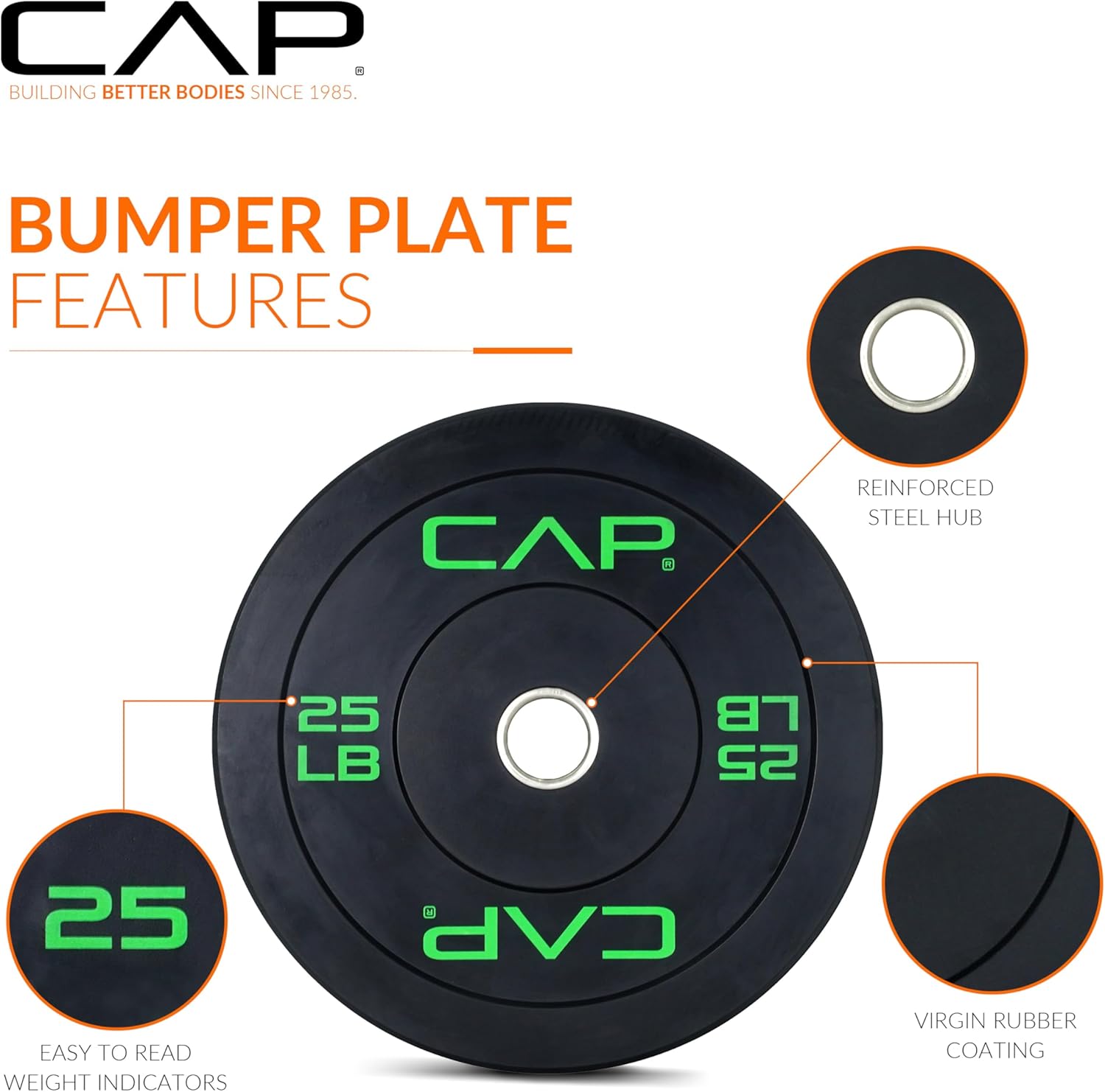 CAP 2-inch Olympic Bumper Plate Weight Set | 260 lbs | Multiple Colors | Storage Rack Optional - Image 2