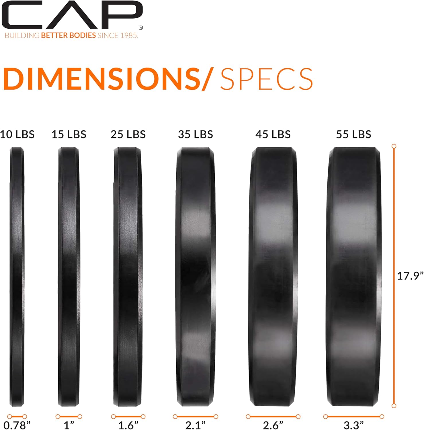 CAP 2-inch Olympic Bumper Plate Weight Set | 260 lbs | Multiple Colors | Storage Rack Optional - Image 3