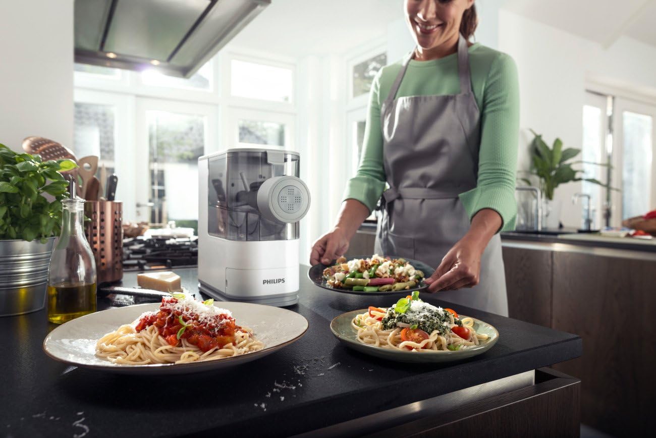 Philips Kitchen Appliances Compact Pasta and Noodle Maker, Viva Collection, Comes with 3 Default Classic Pasta Shaping Discs, Fully Automatic, Recipe Book, Small, White (HR2370/05) - Image 11