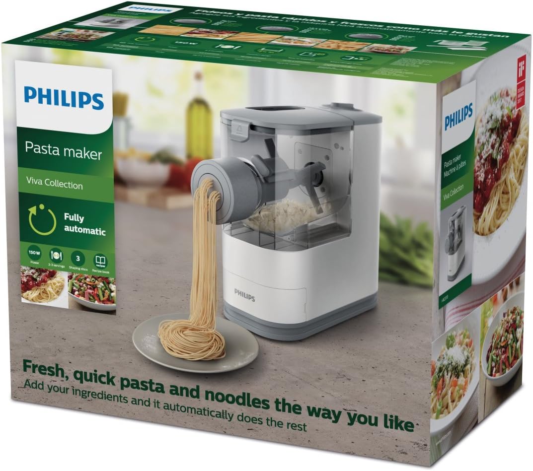 Philips Kitchen Appliances Compact Pasta and Noodle Maker, Viva Collection, Comes with 3 Default Classic Pasta Shaping Discs, Fully Automatic, Recipe Book, Small, White (HR2370/05) - Image 23
